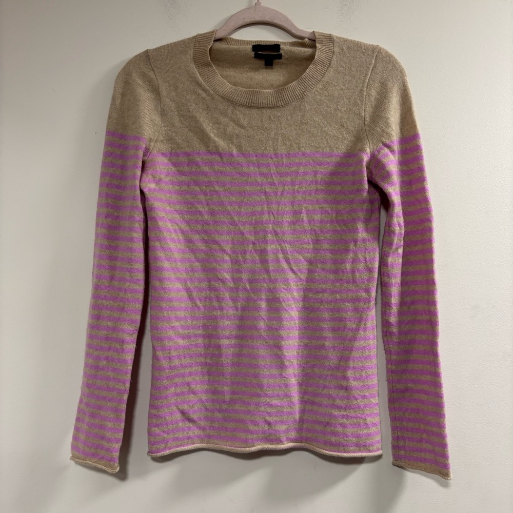 J. Crew Beige and Pink Striped Cashmere Sweater